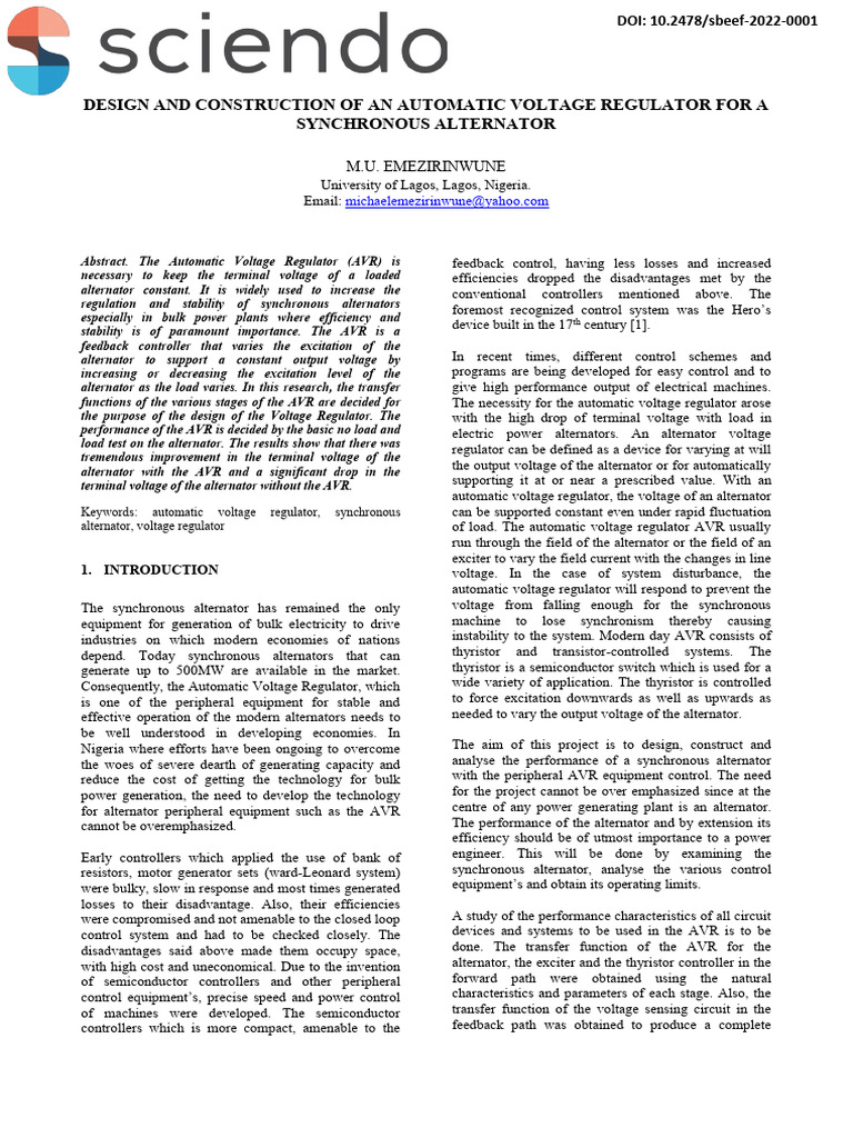 Automatic Voltage Regulator Design for Alternators | PDF | Amplifier ...