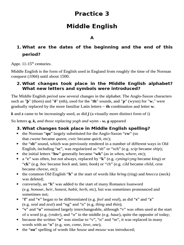 Evolution of Middle English Language | PDF | Grammatical Number ...