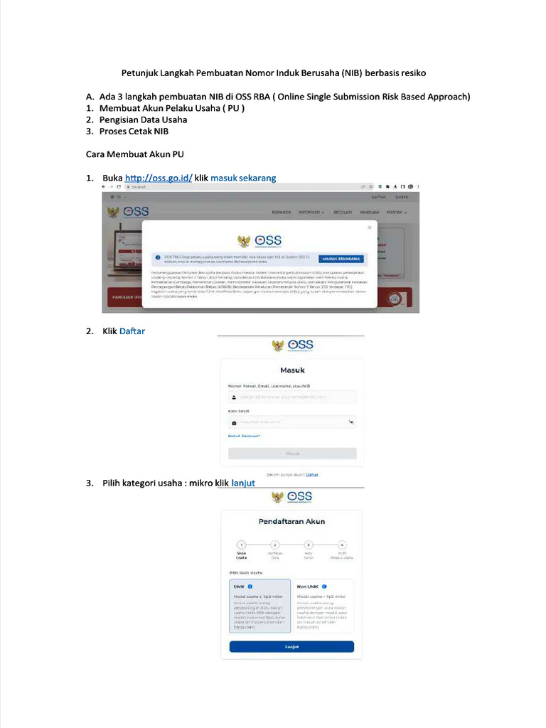 Panduan Pembuatan NIB OSS RBA | PDF