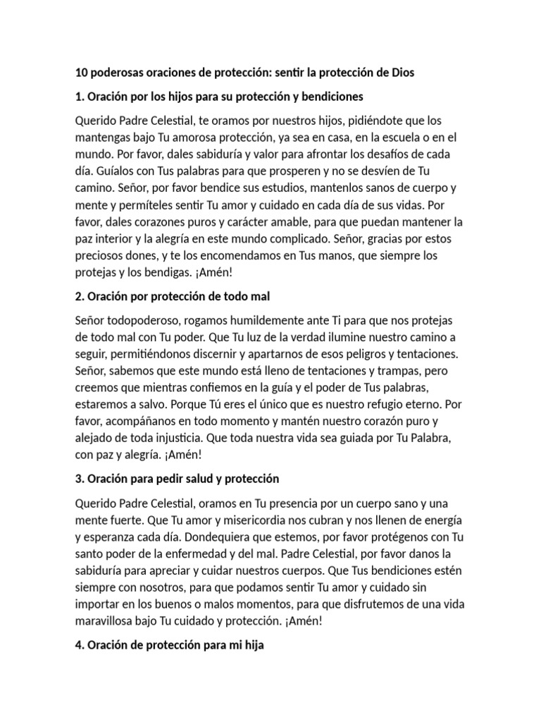 10 Oraciones Poderosas de Protección | PDF | Oración | Amor