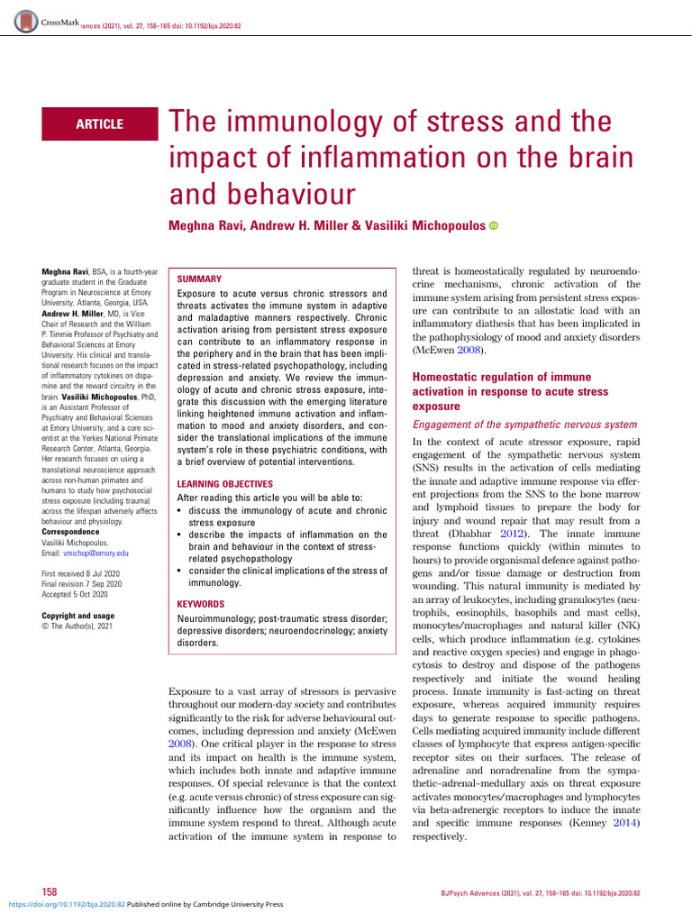 The Immunology of Stress and The Impact of Inflammation On The Brain ...