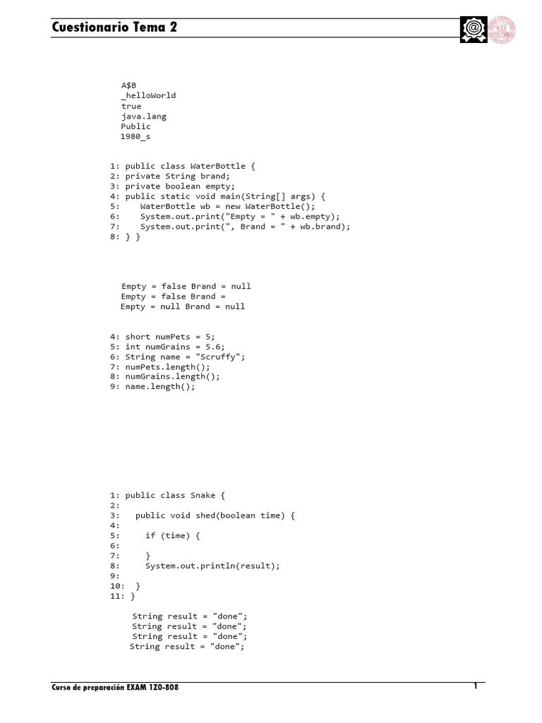 Java Exam 1Z0-808 Practice Questions | PDF | Boolean Data Type | Java ...