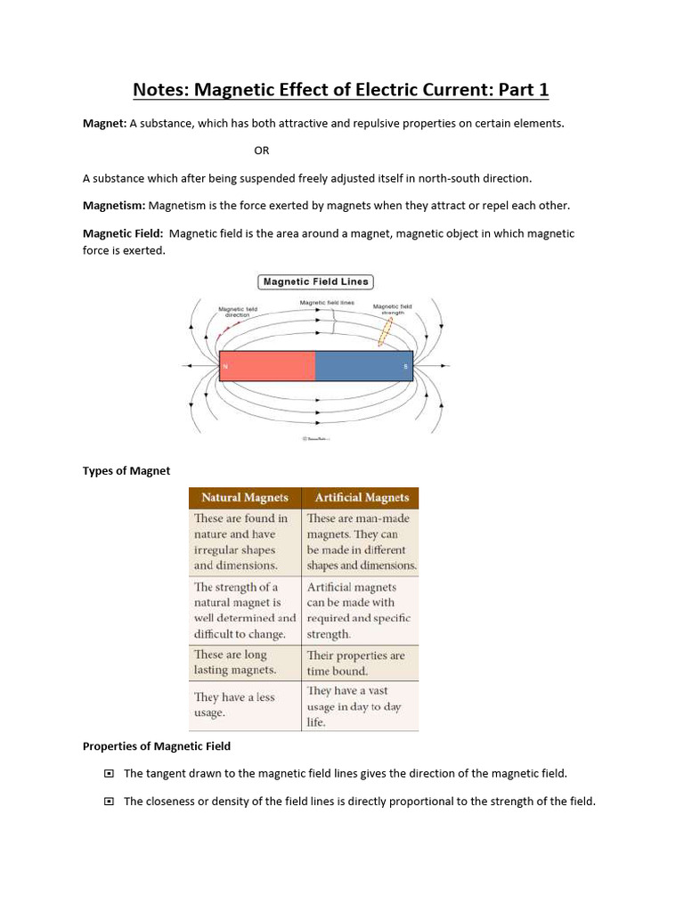 Part 1 Magnetic Effect of Electric Current | PDF | Magnetic Field ...