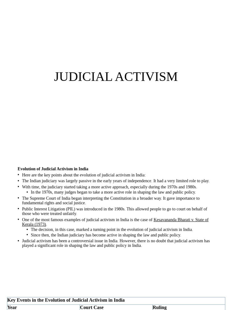 Evolution of Judicial Activism in India | PDF | Judiciaries | Supreme ...