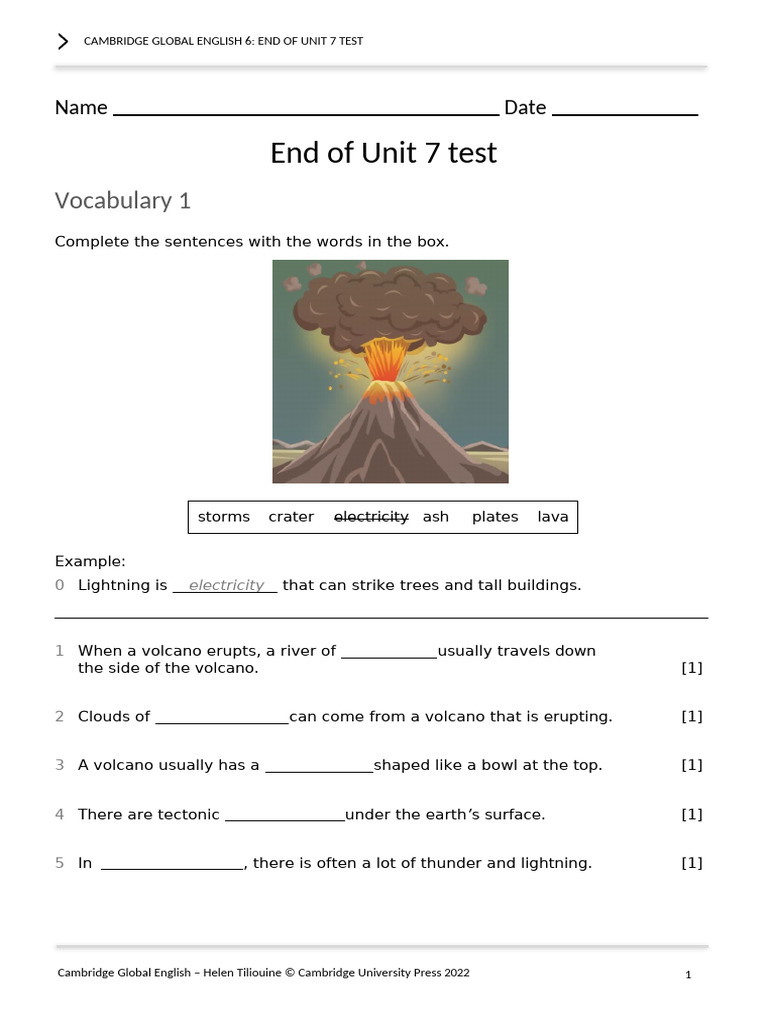 Cambridge Global English 6 Unit 7 Test | PDF | Volcano | Geology