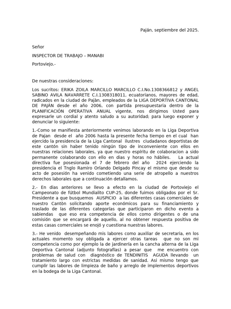 Denuncia de Acoso Laboral en Liga Paján | PDF | Violencia