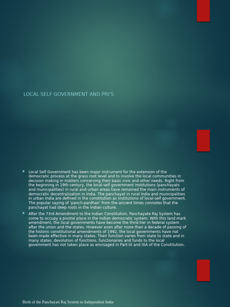 Local Self Government and 73rd Amendment Act | PDF | Governance ...