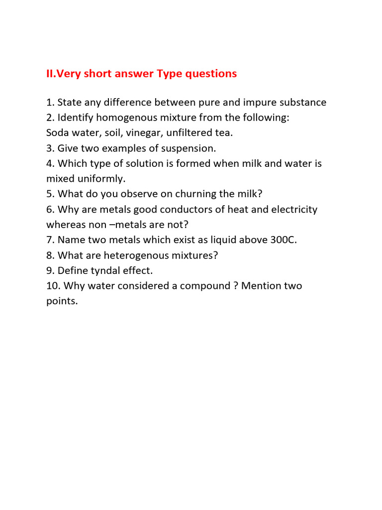 Very Short Answer Type | PDF