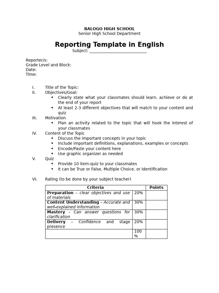 High School Reporting Template Guide | PDF