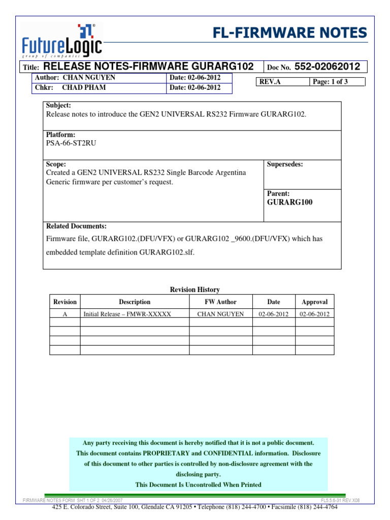 Firmware Release Notes GURARG102 | PDF