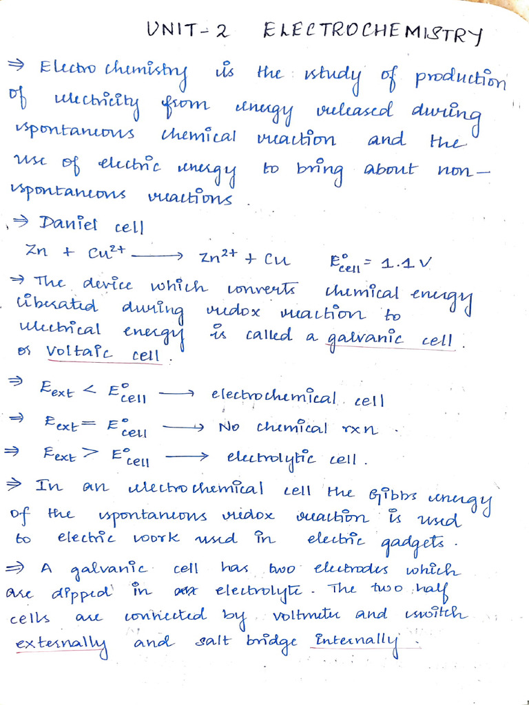 Class 12 Electrochemistry Notes | PDF | Electricity | Electrochemistry