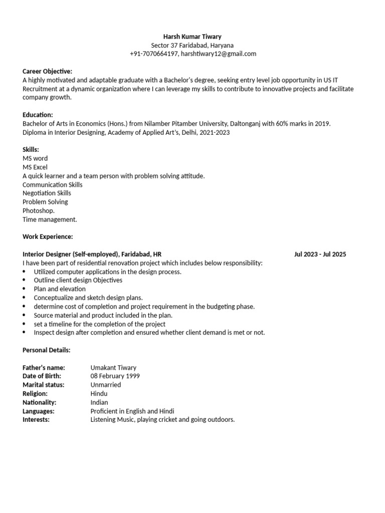 Harsh Kumar Tiwary - Resume-1 | PDF