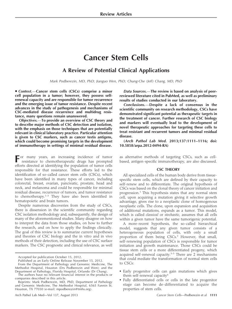 Cancer Stem Cells: Clinical Insights | PDF | Stem Cell | Cancer