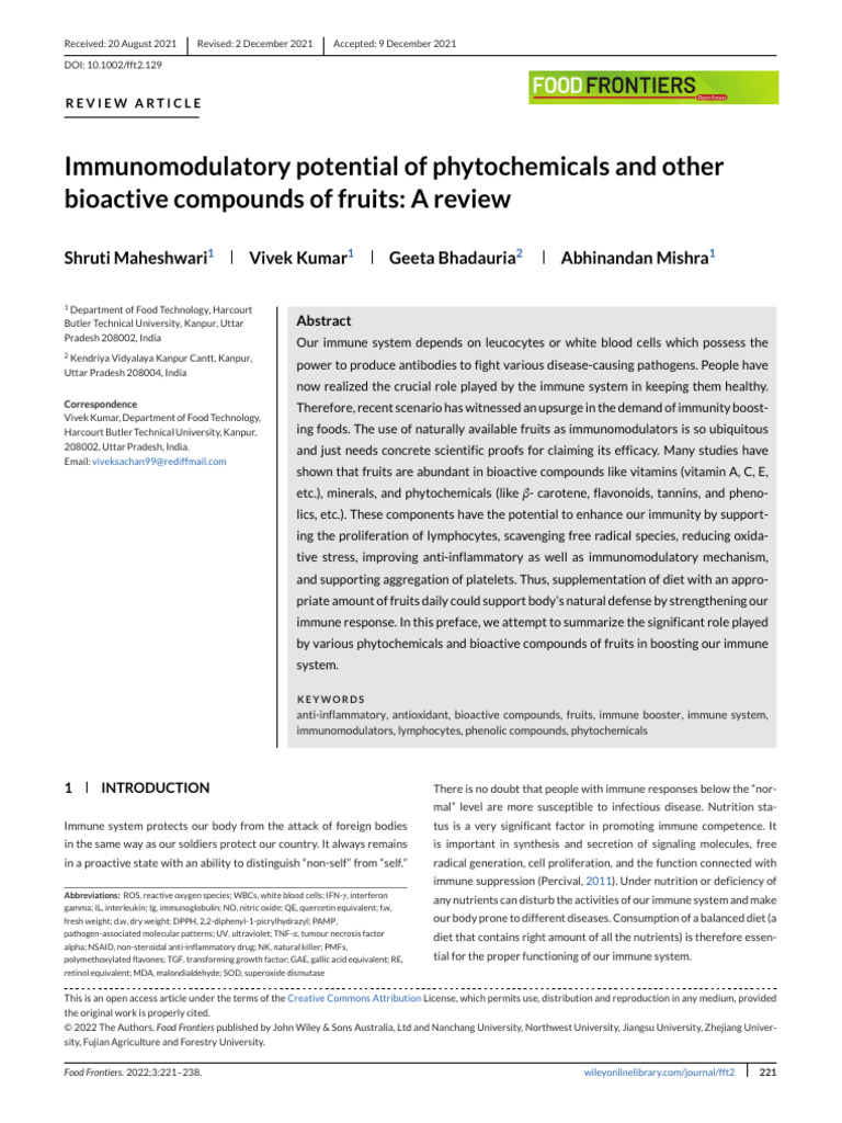 Immunomodulatory Effects of Fruits | PDF | Immune System | Polyphenol