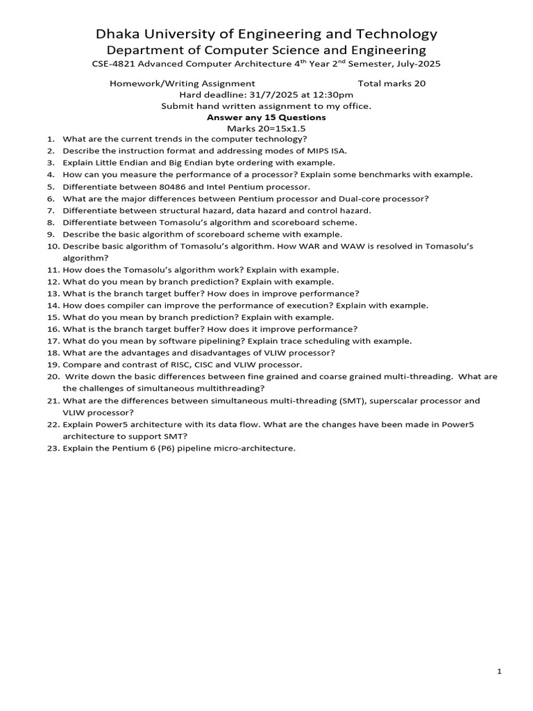 Advanced Computer Architecture Assignment | PDF