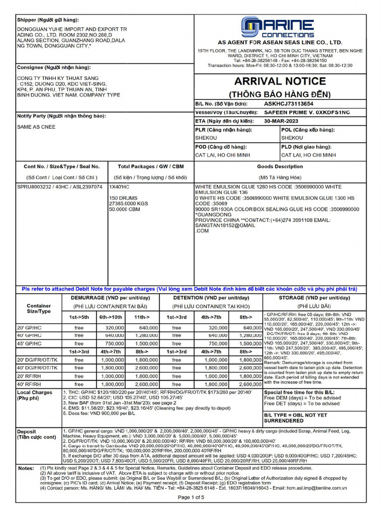 Arrival Notice | PDF