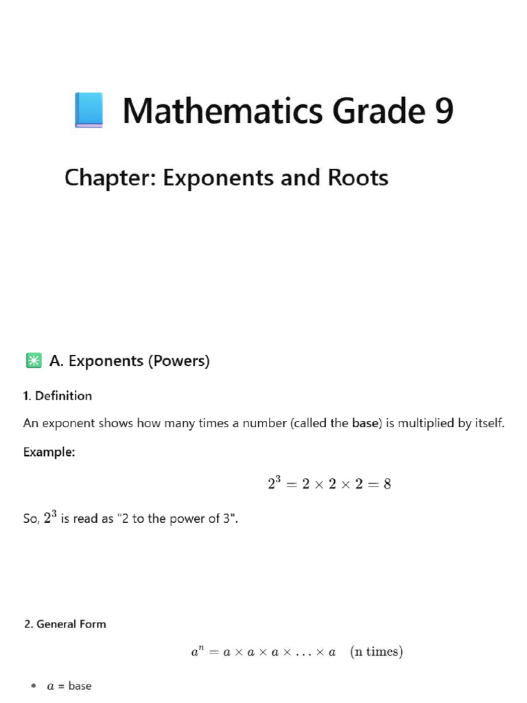 Exponents and Roots (9th Grade) | PDF