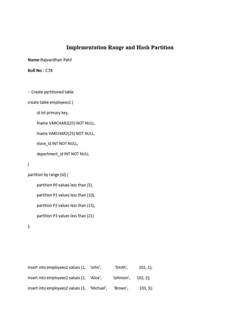 SQL Partitioning: Range & Hash Methods | PDF | Databases | Information ...