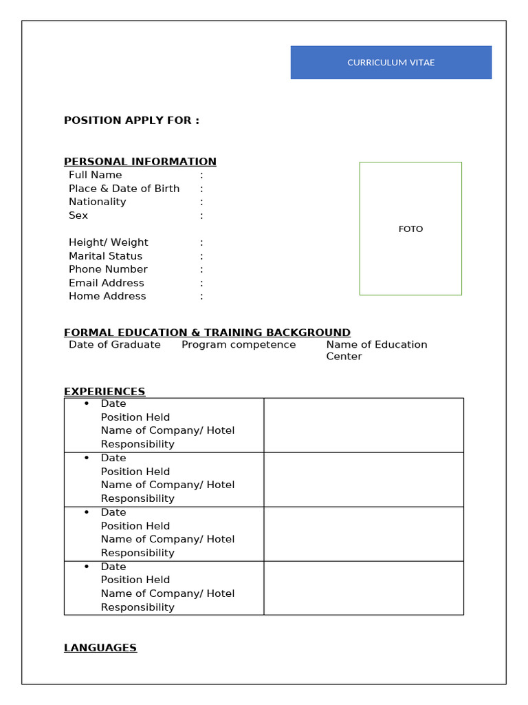 Job Application Form Template | PDF