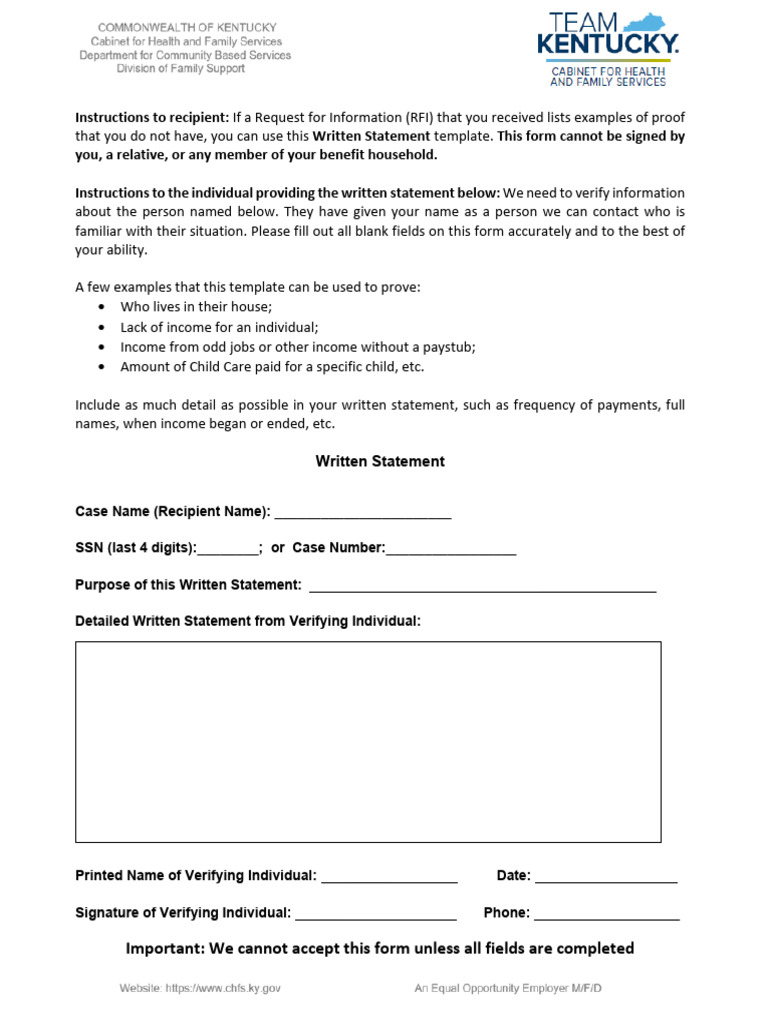 RFI Written Statement Template Guide | PDF