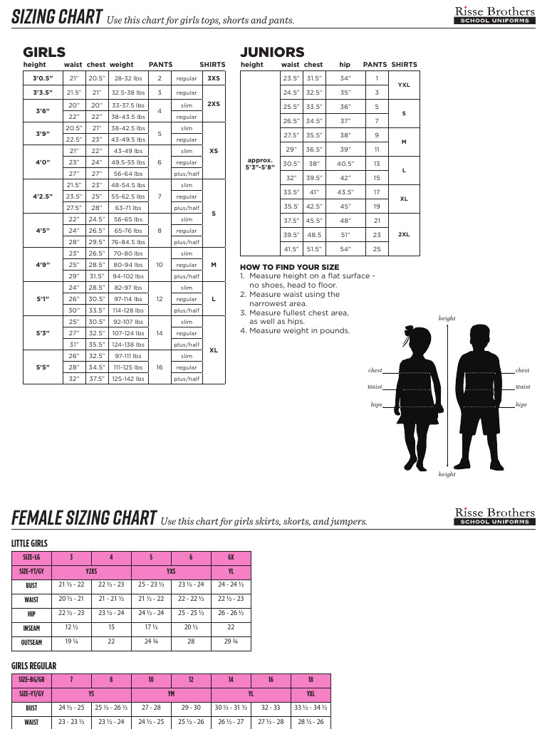 Comprehensive Size and Weight Chart | PDF | Seam (Sewing) | Fashion