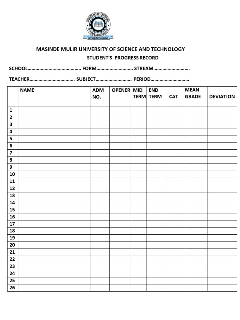 Student Progress Record Template | PDF