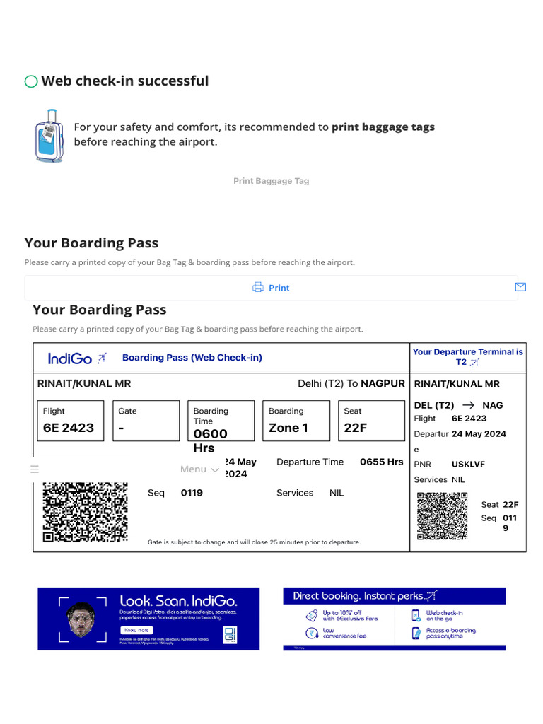 Web Check-In Confirmation for Flight 6E 2423 | PDF | Aviation