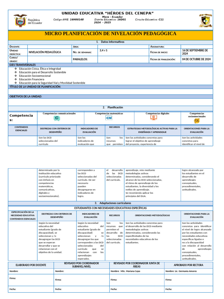 Micro Planificación Educativa 2024-2025 | PDF | Plan de estudios ...