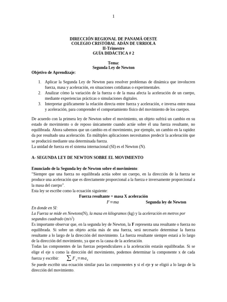 Segunda Ley de Newton: Guía Didáctica | PDF | Fuerza | Masa