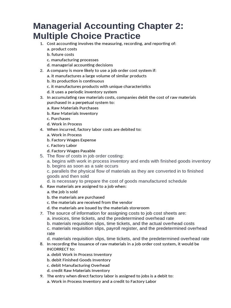 Managerial Accounting Chapter 2 | PDF | Cost Of Goods Sold | Debits And ...