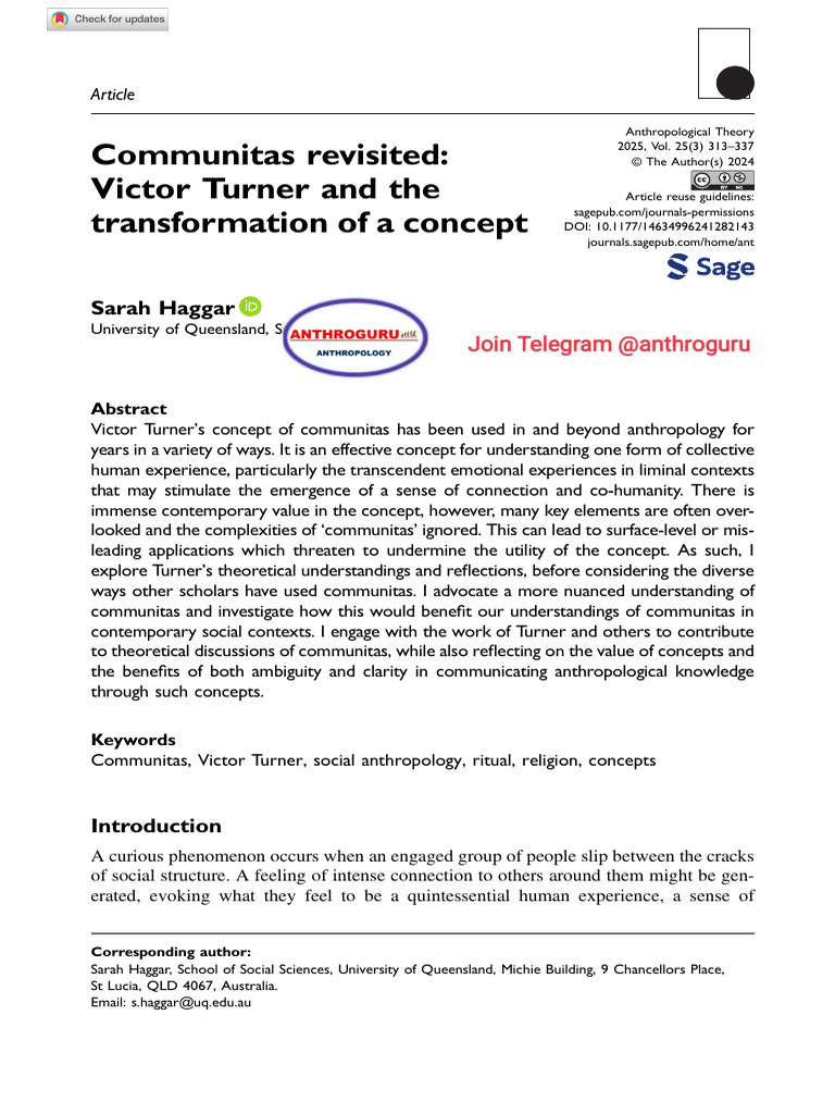 Understanding Victor Turner's Communitas | PDF | Rituals | Concept