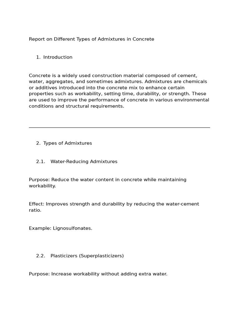 Types of Concrete Admixtures Explained | PDF | Concrete | Cement