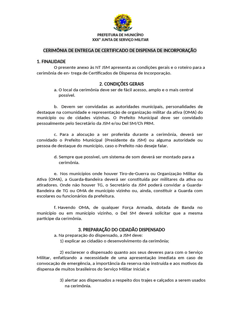 Cerimônia de Entrega de Certificado de Dispensa de Incorporação | PDF ...