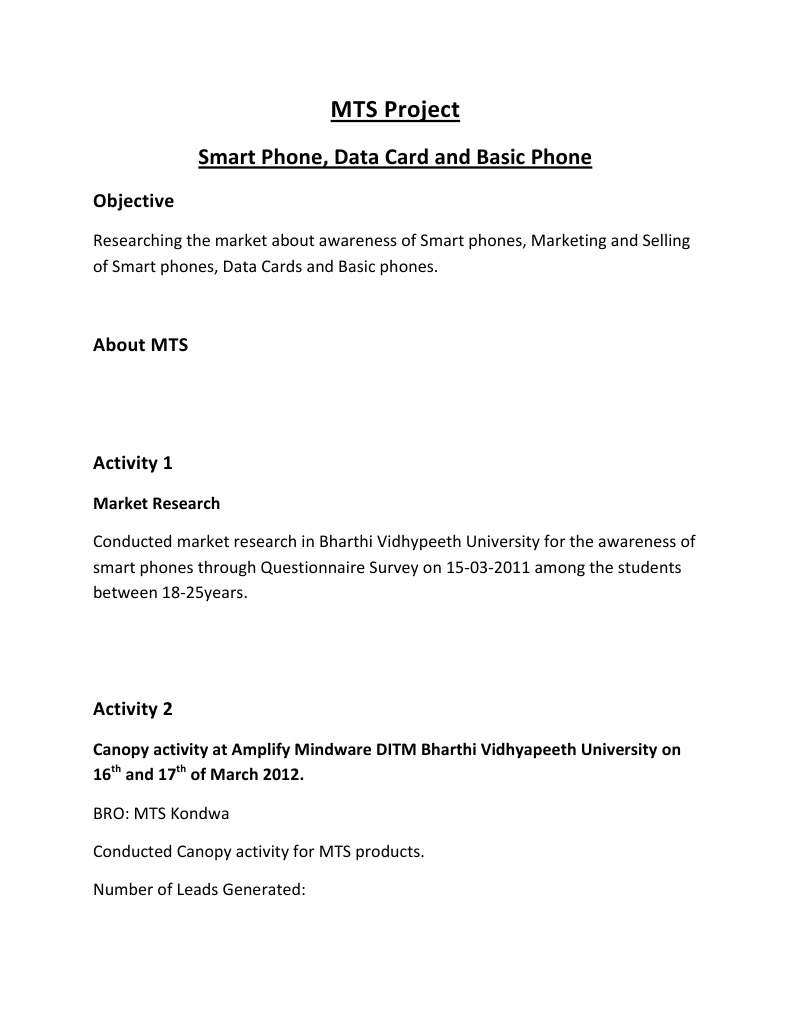 MTS Project: Smart Phone, Data Card and Basic Phone | PDF | Business ...