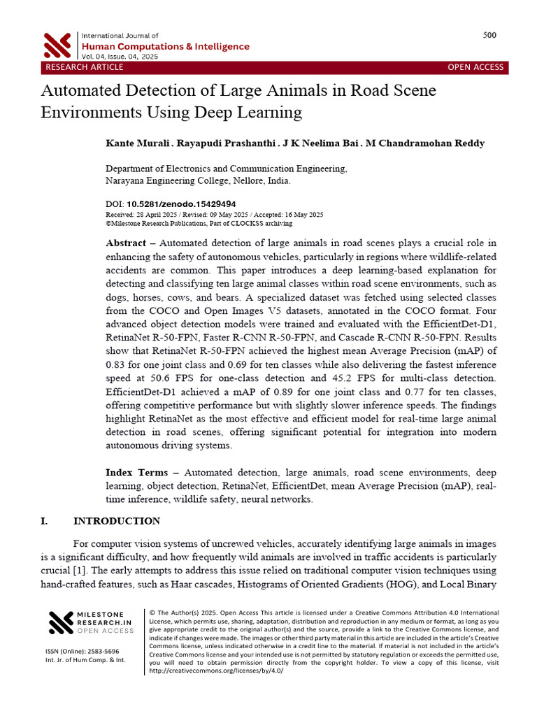 Deep Learning for Animal Detection in Roads | PDF | Deep Learning ...