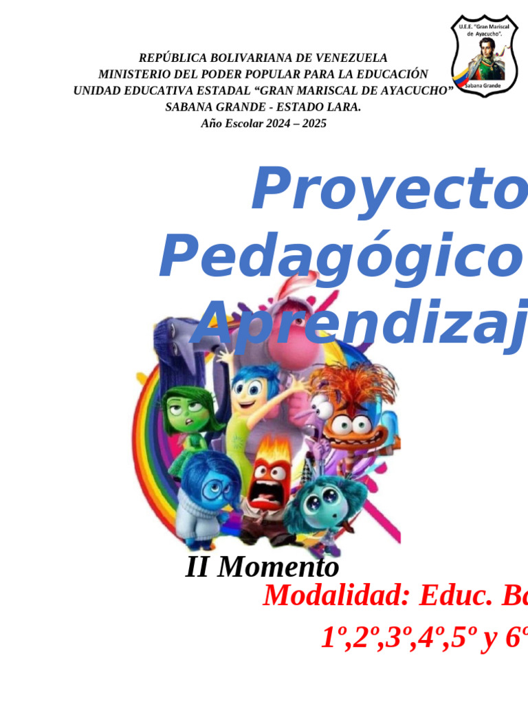Proyecto de Aprendizaje (Basica) II Momento | PDF | Las emociones ...