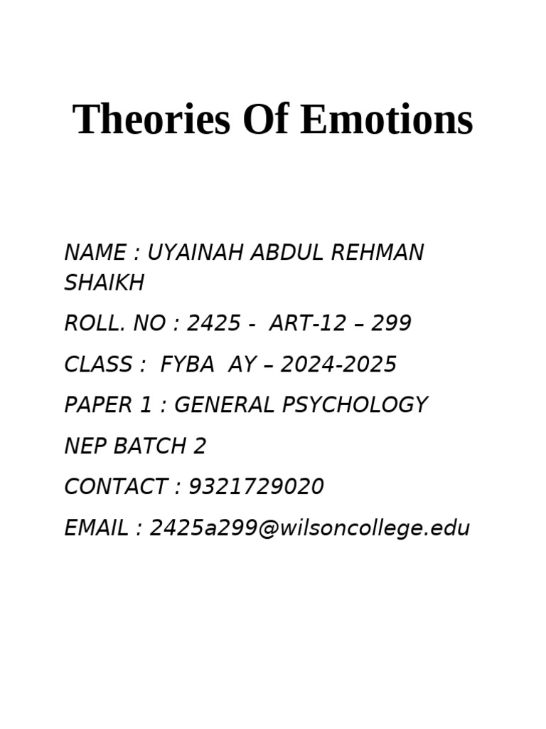 Theories of Emotions and Well-Being | PDF | Emotions | Cognitive ...