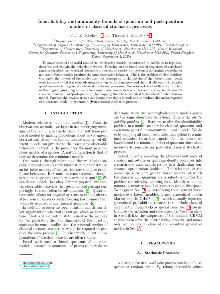 Identifiability and Minimality Bounds of Quantum and Post-Quantum ...