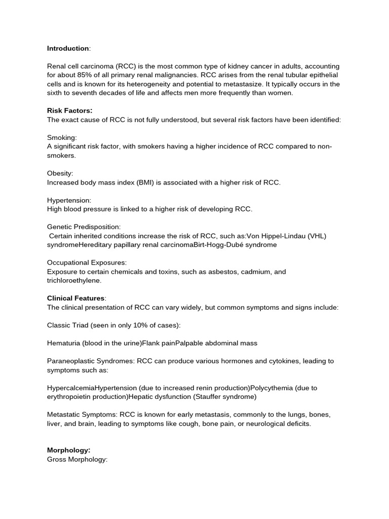 Understanding Renal Cell Carcinoma Risks | PDF | Diseases And Disorders ...