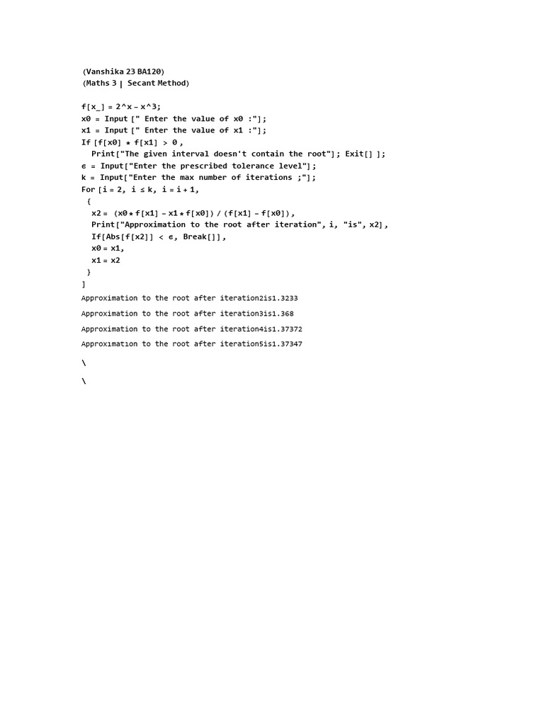 Secant Method for Root Approximation | PDF
