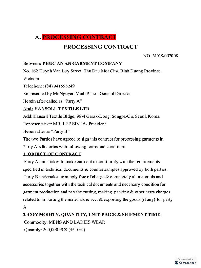 Processing Contract | PDF