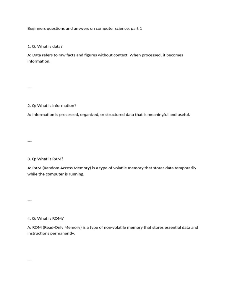 Beginners Questions and Answers On Computer Science1 | PDF | Graphical ...