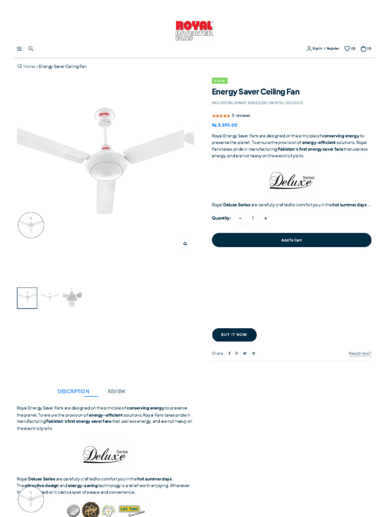 Energy Saver Ceiling Fan - Royal Fans | PDF | Efficient Energy Use ...