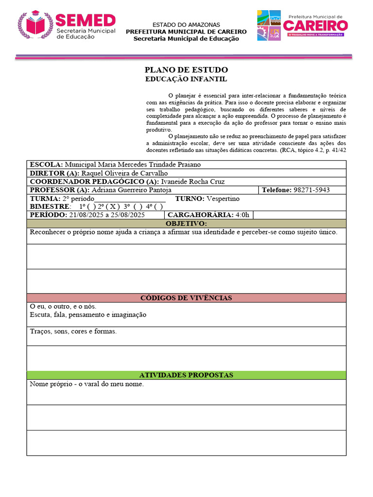 Plano de Estudo para Educação Infantil | PDF | Pedagogia | Planejamento