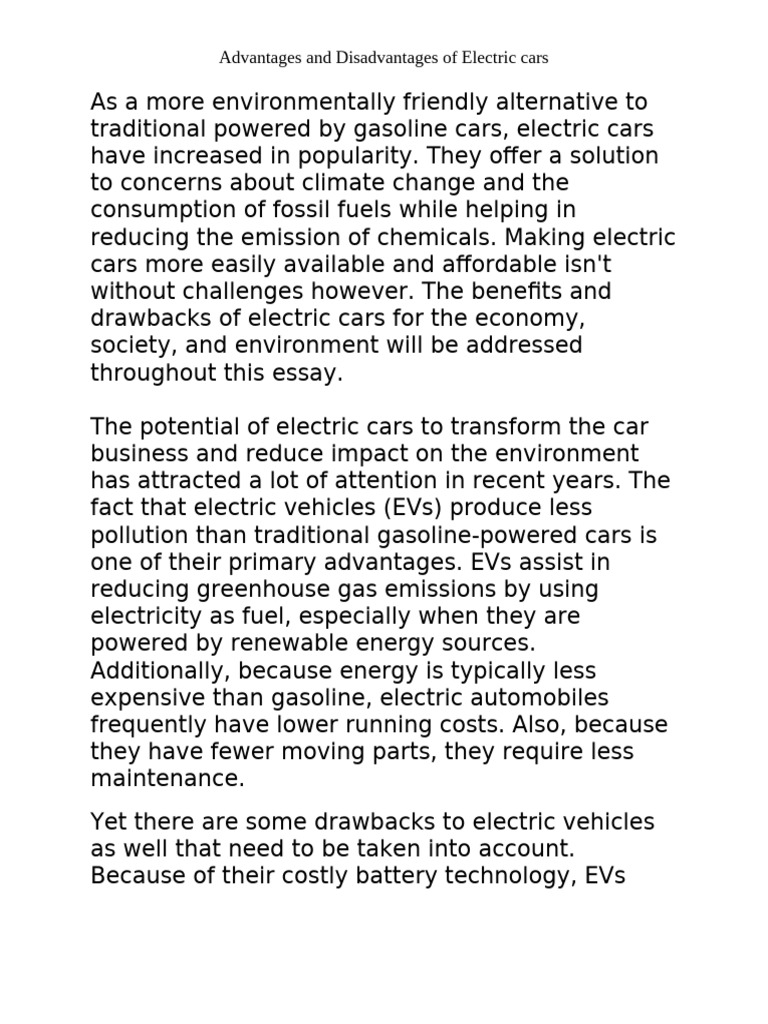 Pros and Cons of Electric Cars | PDF