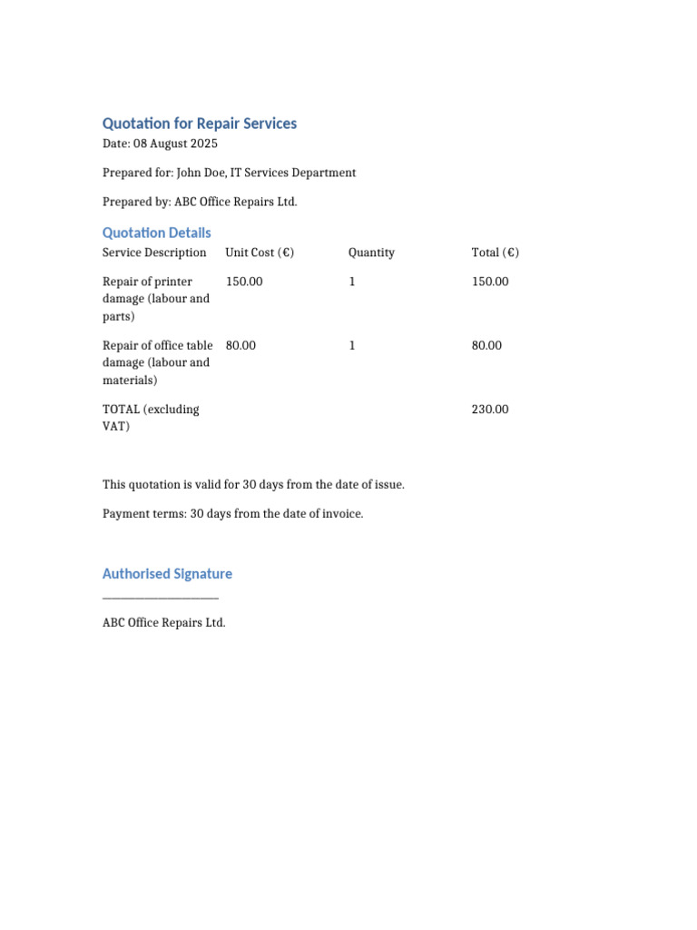 Quotation Printer Table Dummy | PDF