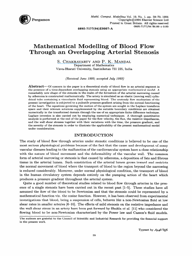 Blood Flow Modeling in Arterial Stenosis | PDF | Artery | Hemodynamics