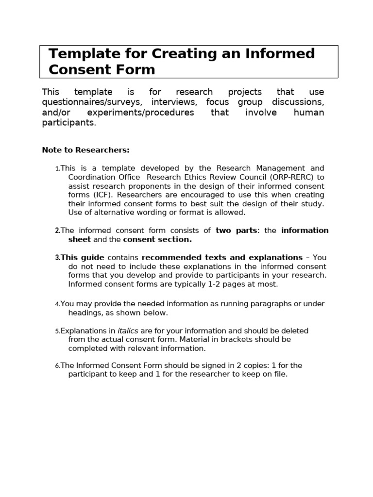 Informed Consent Form Template for Research | PDF | Informed Consent ...