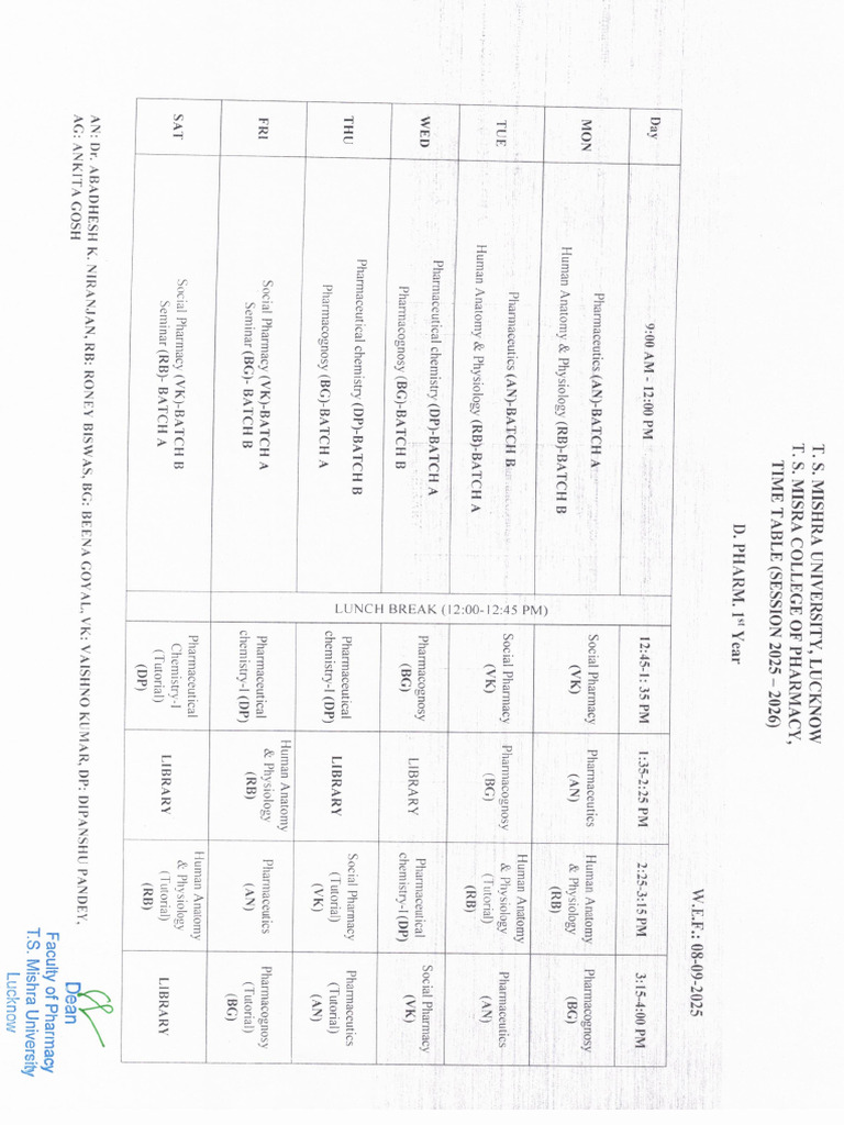 D. Pharmacy 1st Year Exam Timetable 2025-2026 | PDF | Health Sciences ...