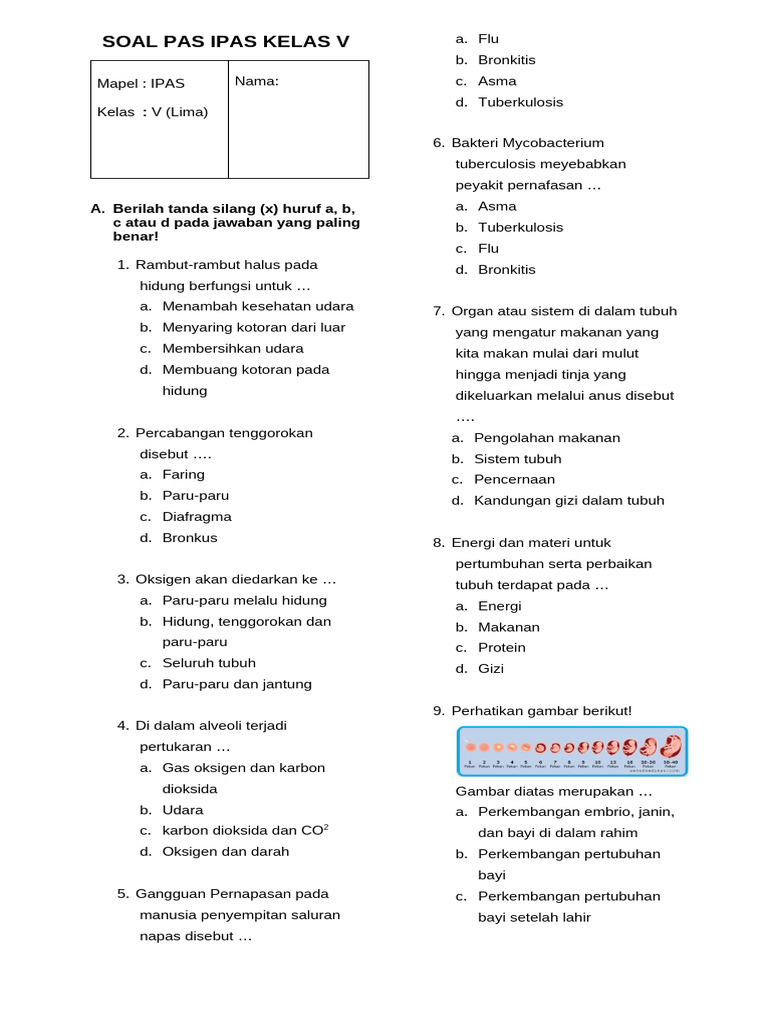 Soal PAS IPAS Kelas V Lengkap dan Terstruktur | PDF